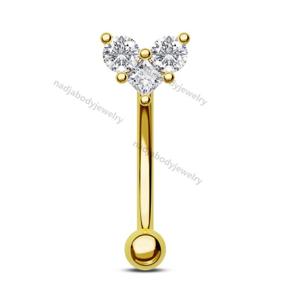 14K Solid Gold 16G Heart Shape CZ Curved Barbell Rook Earring