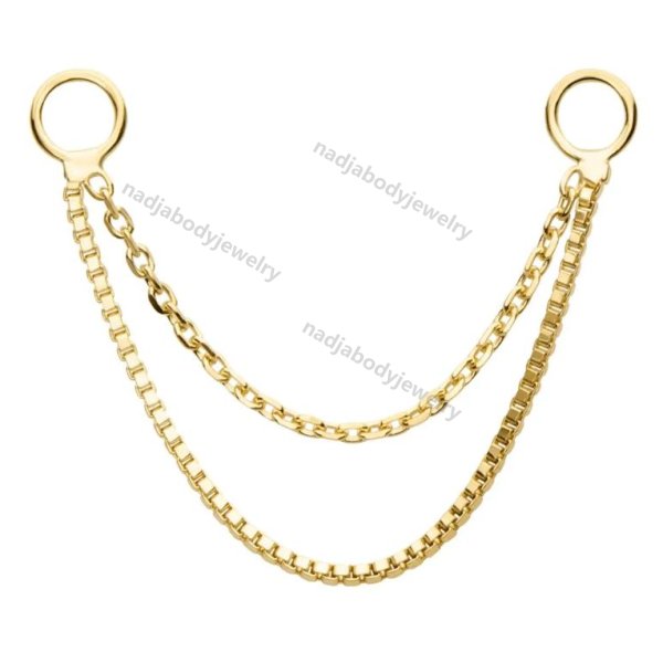 14Kt Yellow Gold 2-Tier Box and Link Chain with Rings