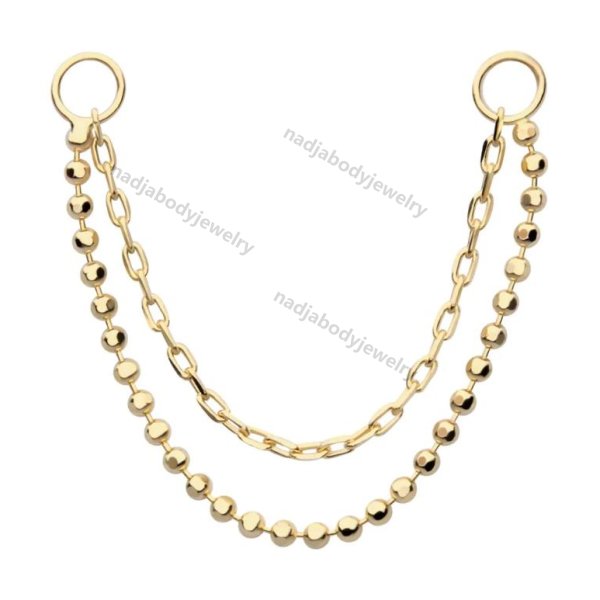 14Kt Yellow Gold 2-Tier Bead and Link Chain with Rings