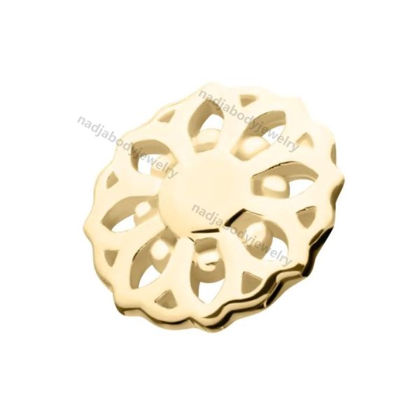 14Kt Yellow Gold Internally Threaded Mandala Flower Top Dermal