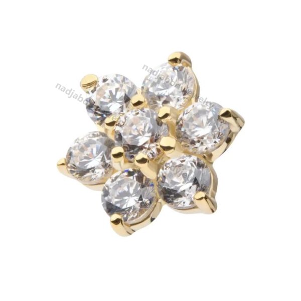14Kt Yellow Gold Internally Threaded Prong Set 7-Gem Flower Top Dermal