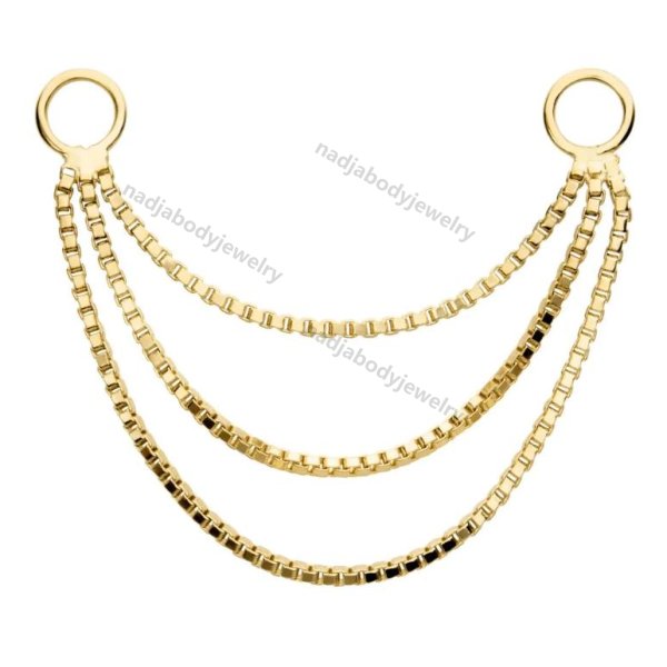 14K Yellow Gold 3- Tier Box Chain with Rings