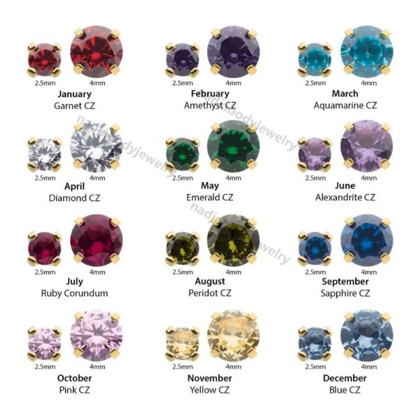 14Kt Gold Threadless with Prong Set Birthstone Top