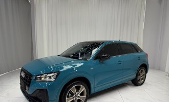 Audi Q2L, blue color, 2022 model year, 35 TFSI, stylish and dynamic variant, compliant with GOST VI standard