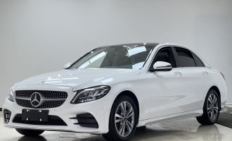 2021 model Mercedes C-Class, white C 200 L, stylish sport version  (small Berliner sound system + ambient lights + keyless entry)