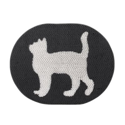 White Cat Scratching Board On Black Background