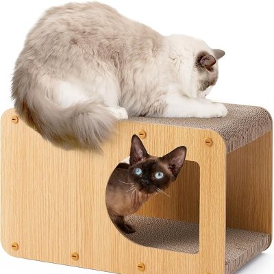 Cat Scratcher House for Indoor Cats Kitten Scratching Board Pad Brown