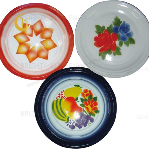 ENAMEL ROUND  TRAY WITH DECO