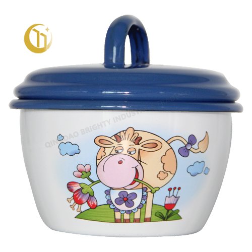 ENAMEL BOWL WITH COVER 12CM