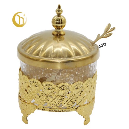 Gold Plated Stainless Steel Sugar Jar With Spoon