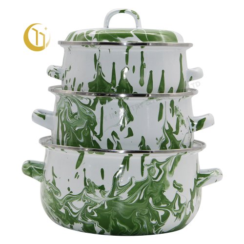 3 Pcs Enamel Casserole Set Ice Flower Design