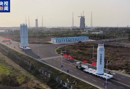 Chinese Long March-8A Y8 rocket transported to launch pad in south China