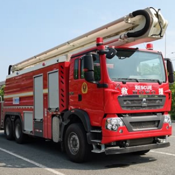 SINOTRUK T5G rear double-axle 25-meter-lift jet fire truck