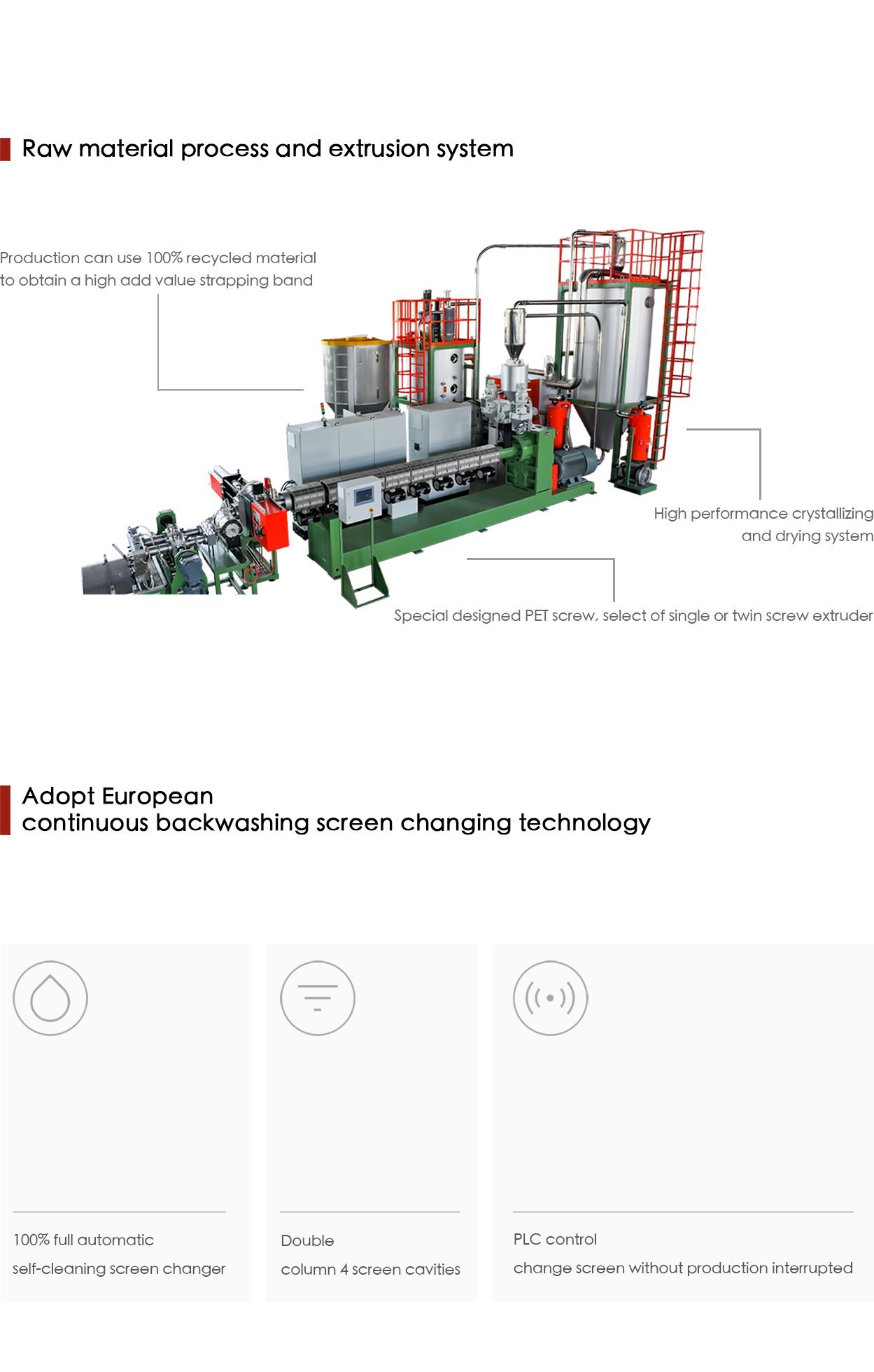 PET strap extrusion machine Raw Material process and extrusion system