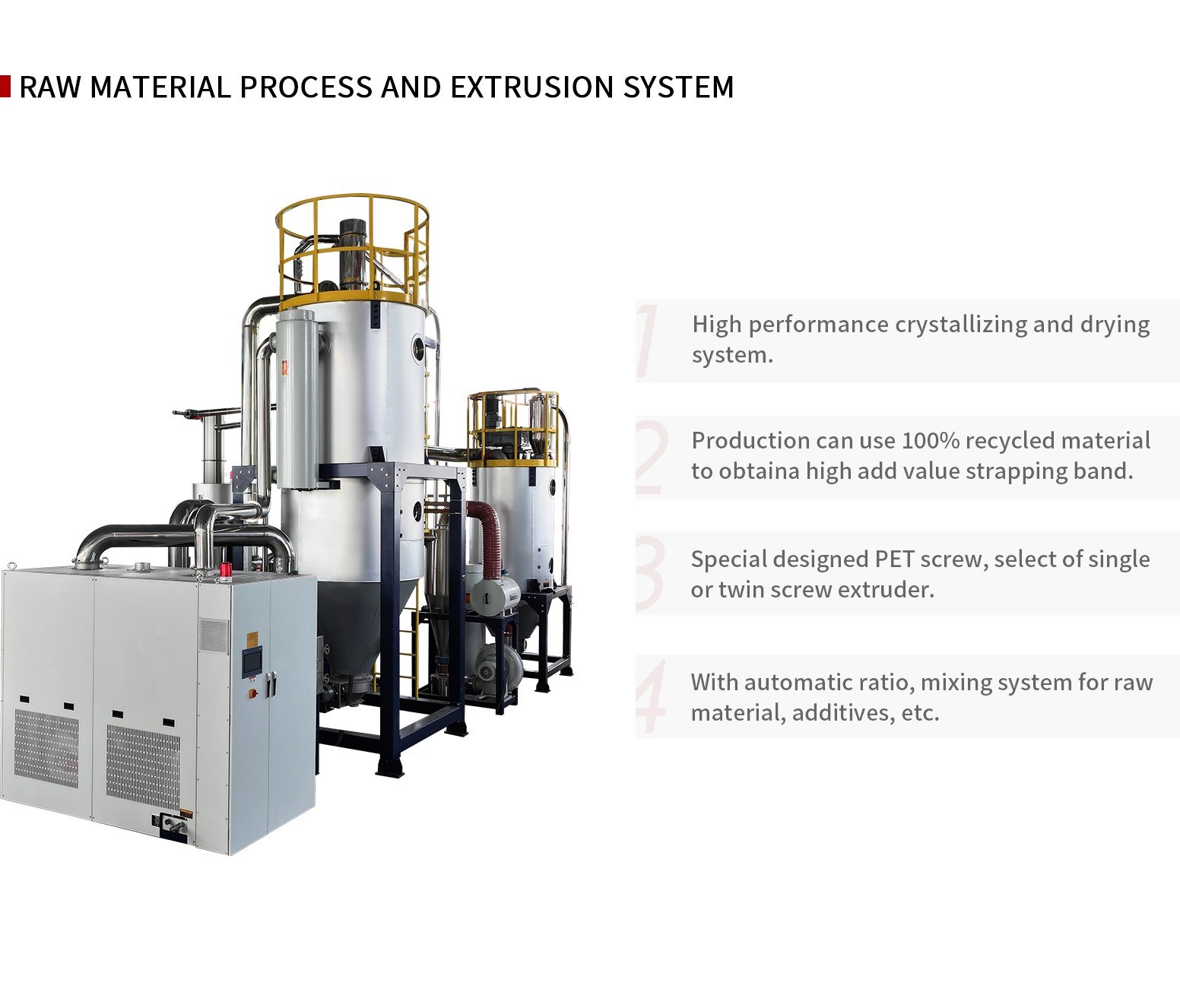 PET strap band raw material process and extrusion system