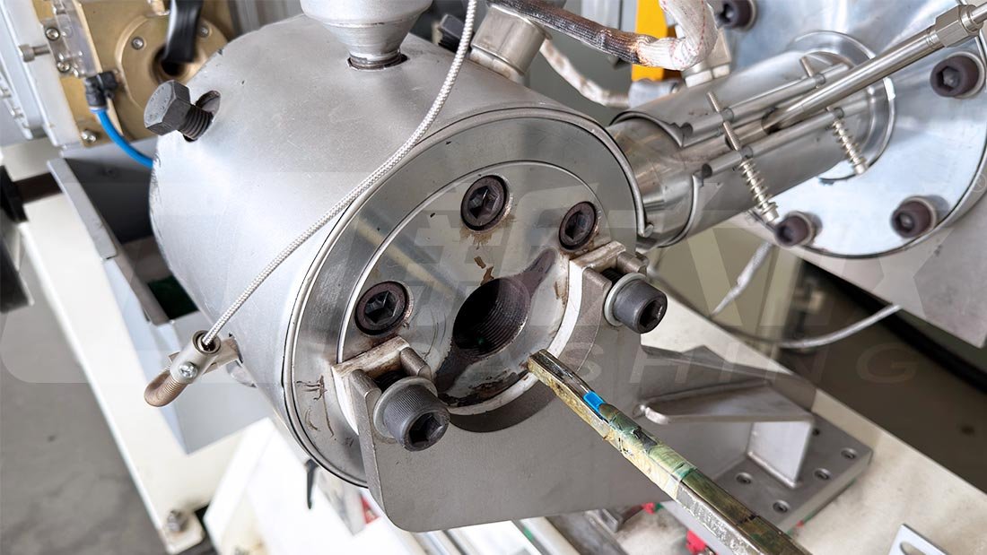 Irrigation tape production line - dripper insertion and extrusion section