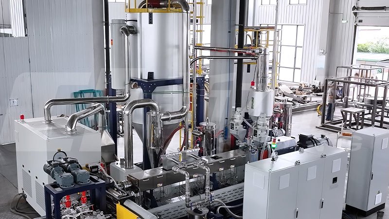 The initial section of the PET strapping production line