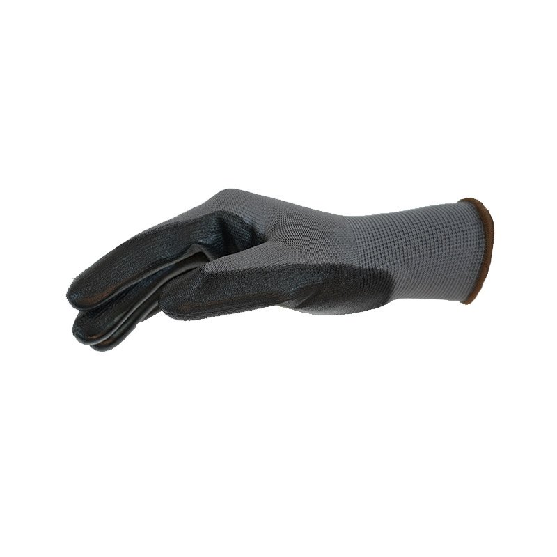 Polyester 13G with pu coating palm gray black work glove-150
