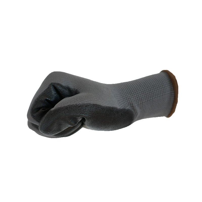 Polyester 13G with pu coating palm gray black work glove-145