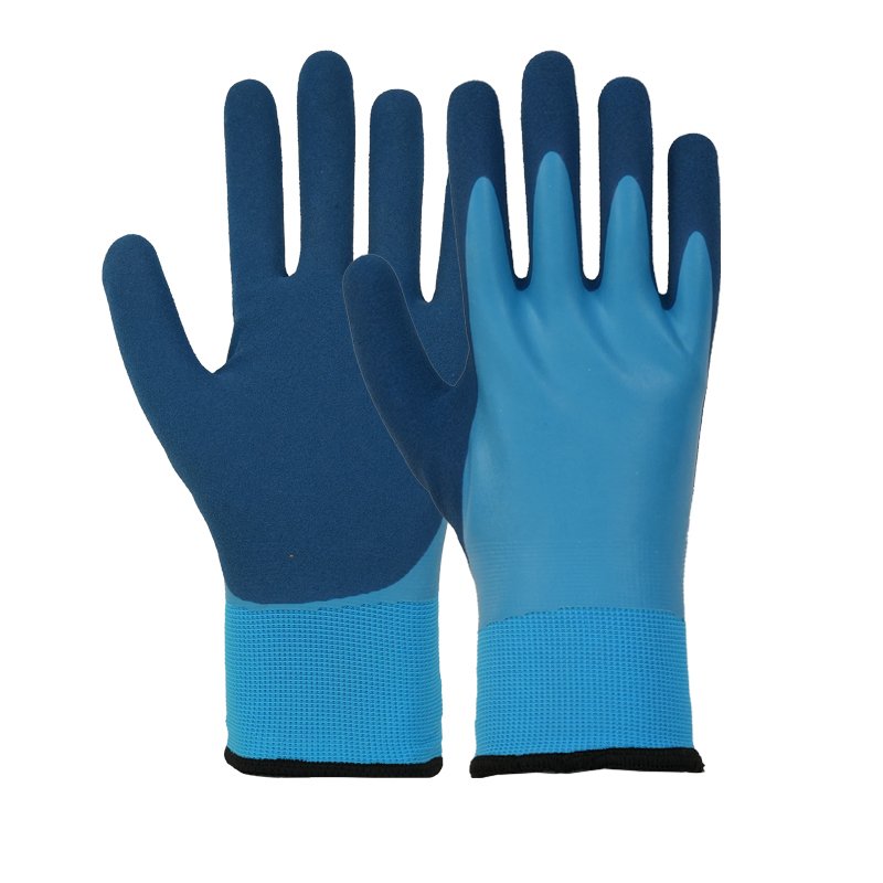 15-gauge nylon shell 10-gauge fleece linen blue winter gloves-447