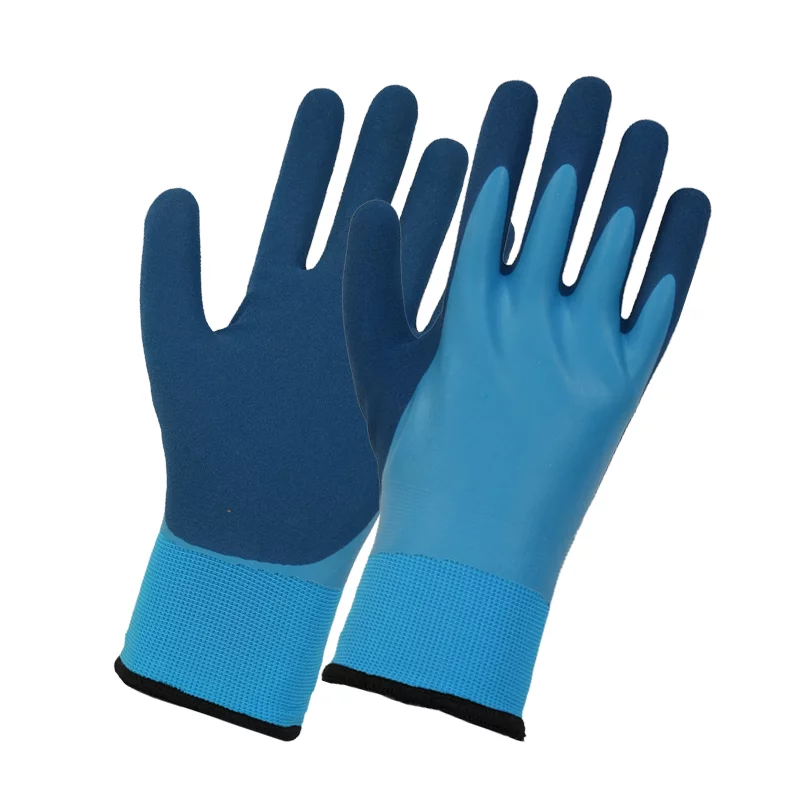 15-gauge nylon shell 10-gauge fleece linen blue winter gloves-444
