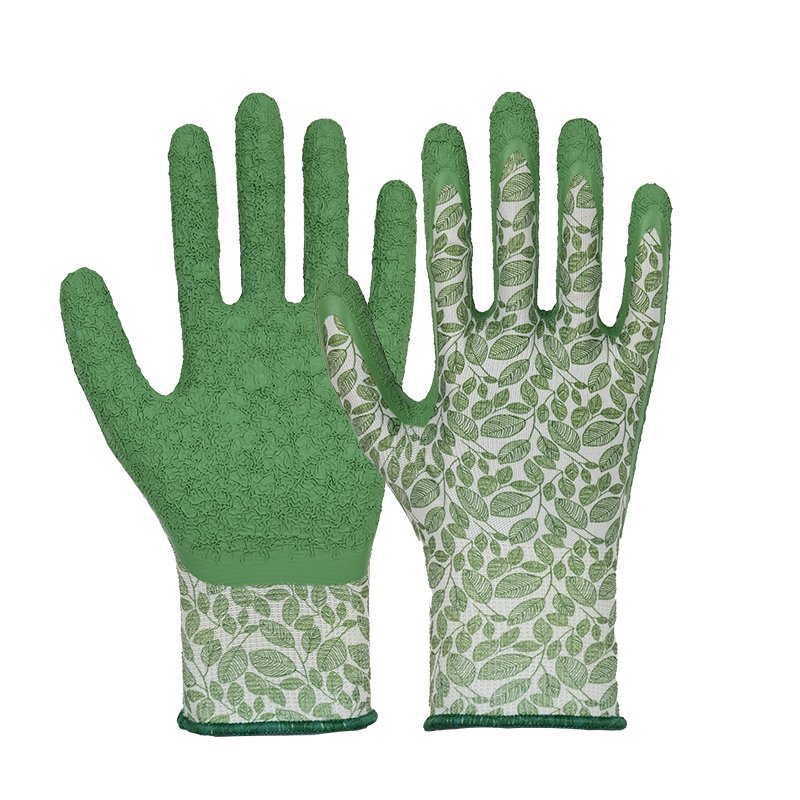 110 Comfort garden floral green prints latex crinkle work gloves-483