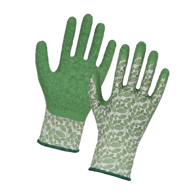 110 Comfort garden floral green prints latex crinkle work gloves-482