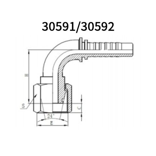 High quality 90° Metric Female 24° cone H.T.+O-Ring