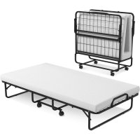 rollaway folding guest bed with wheels open and folded view