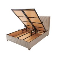 dual-panel upholstered ottoman bed with hydraulic storage open view