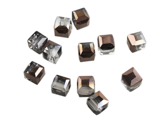 Square glass beads with holes- Electroplated metal color