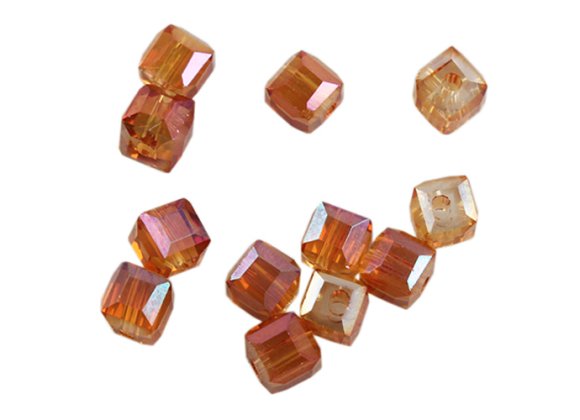 Square glass beads with holes- Transparent electroplating color