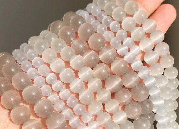 Wholesale 4-12mm Smooth Round White/Pink/Blue/Yellow/Green Glass Opal Cats Eye Loose Beads for DIY Jewelry