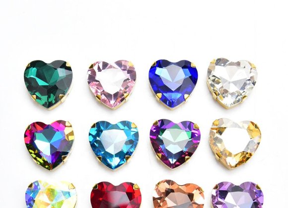 K9 Glass Heart Rhinestone with Gold Claw for Garment Accessories