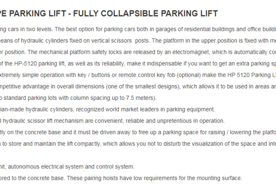 Two-Level Scissor-Type Parking Lift - Fully Collapsible Parking Lift