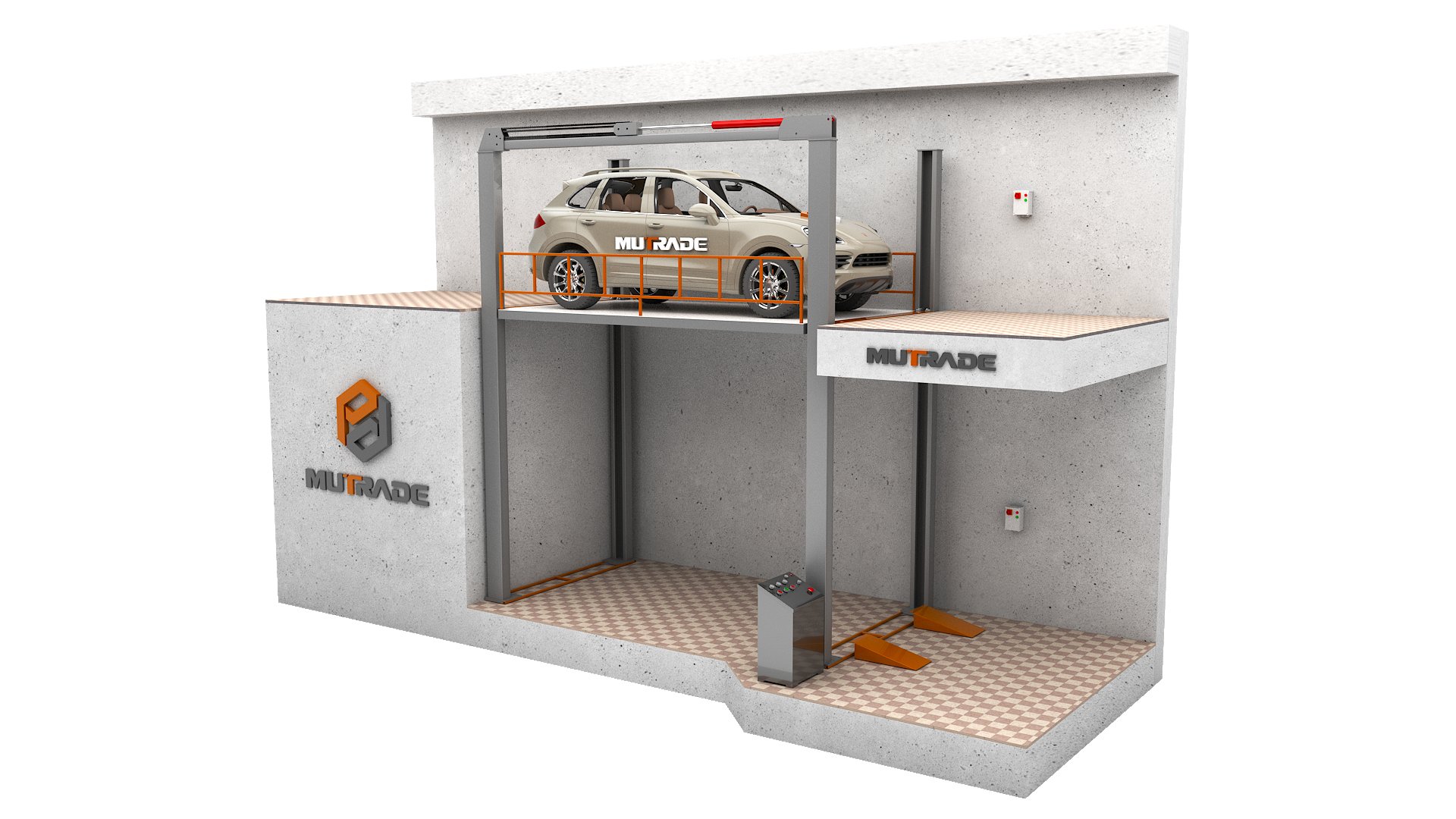 Indoor four-post car elevator solution by Mutrade